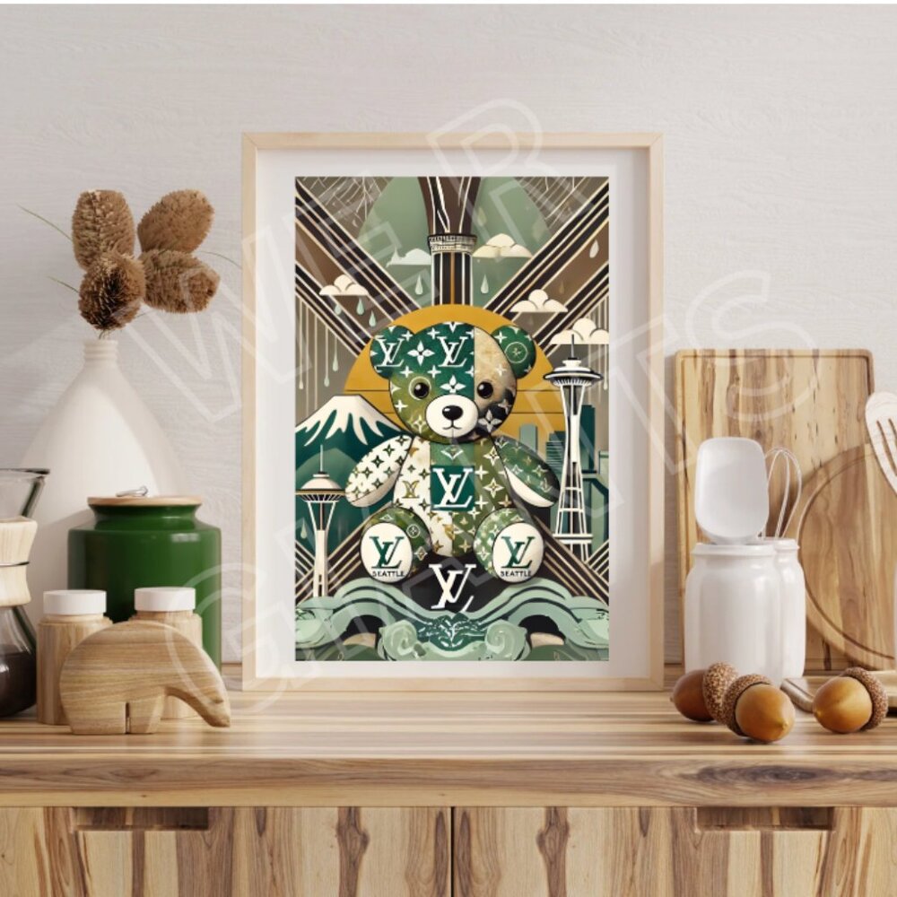 Seattle Louis Vuitton Teddy Bear 11x17 Art Print (Rainy City, Artwork, Decor)